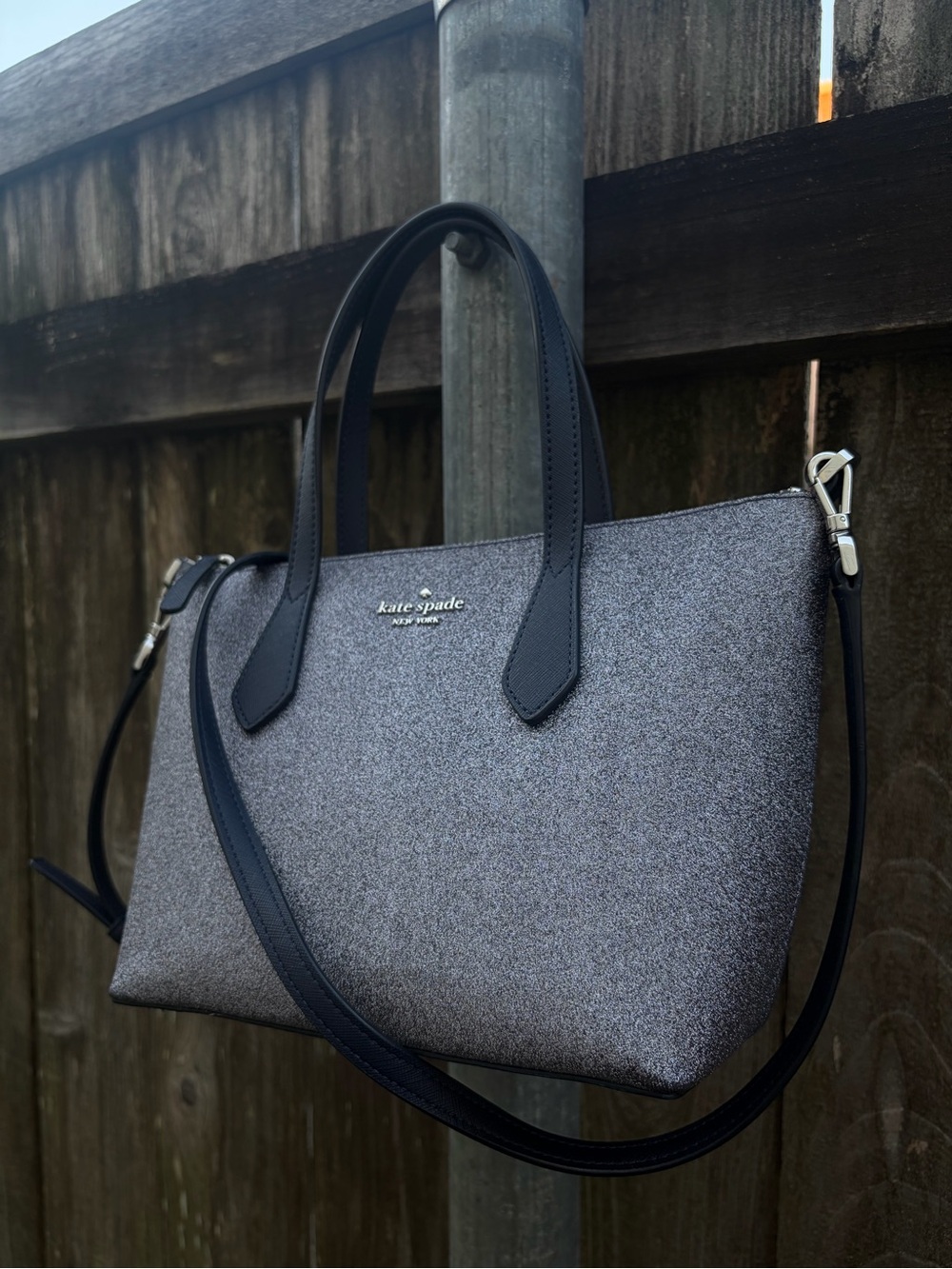kate spade Glitter Tote Bag in Silver-Gray